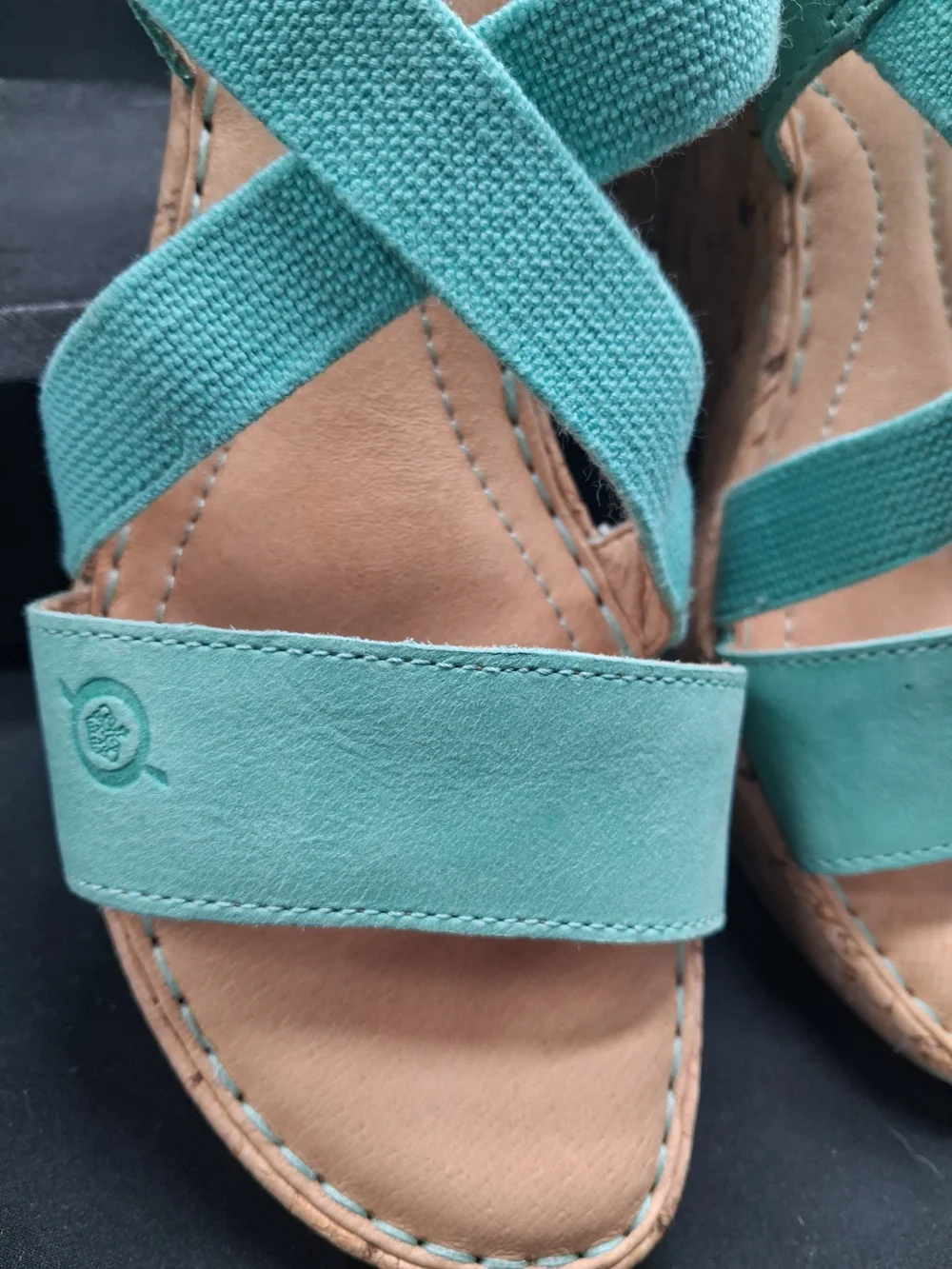 Born Teal Cross-Strap Women's Sandals. Leather And Canvas.  Beautiful Color